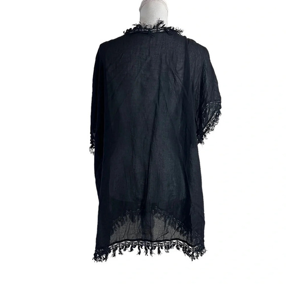 ASOS Black Lightweight Cardigan Size 6 Fringe Trim Short Sleeves Semi Sheer Top - Picture 3 of 7